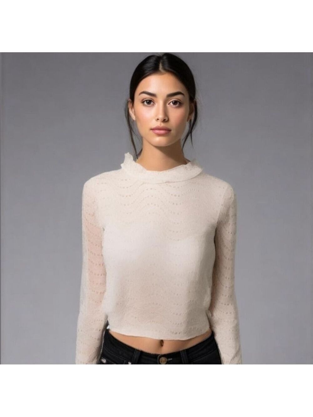 Missguided White Broderie Anglaise Long Sleeve Open Back Blouse